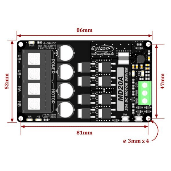 20A 6V-30V Single-Channel DC Motor Driver by Cytron - The Pi Hut