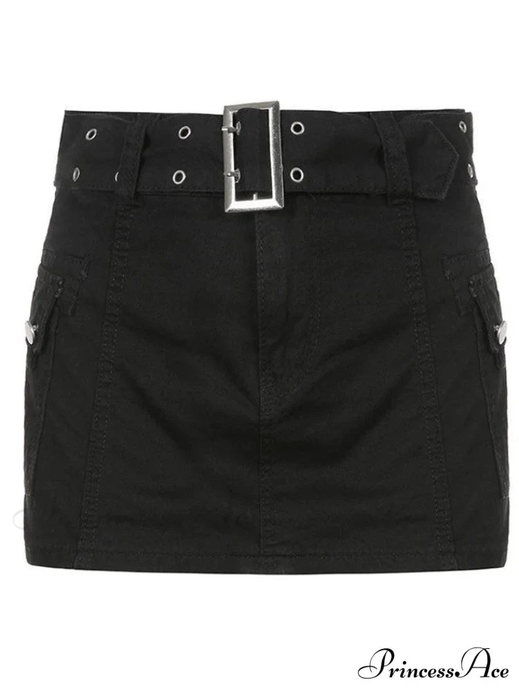 Buckle Belt Denim Trendy Pleated Mini Skirt Skirts