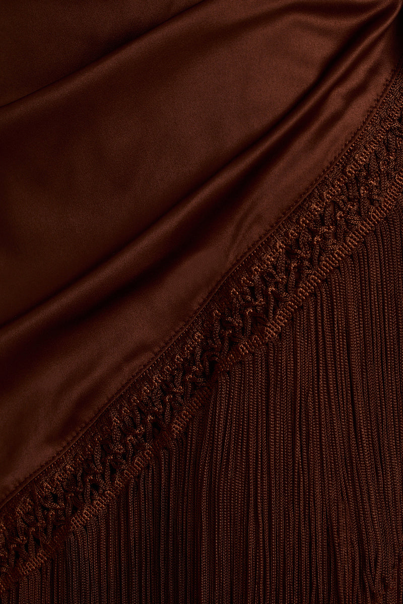 Canela Espresso Satin Fringe Sarong