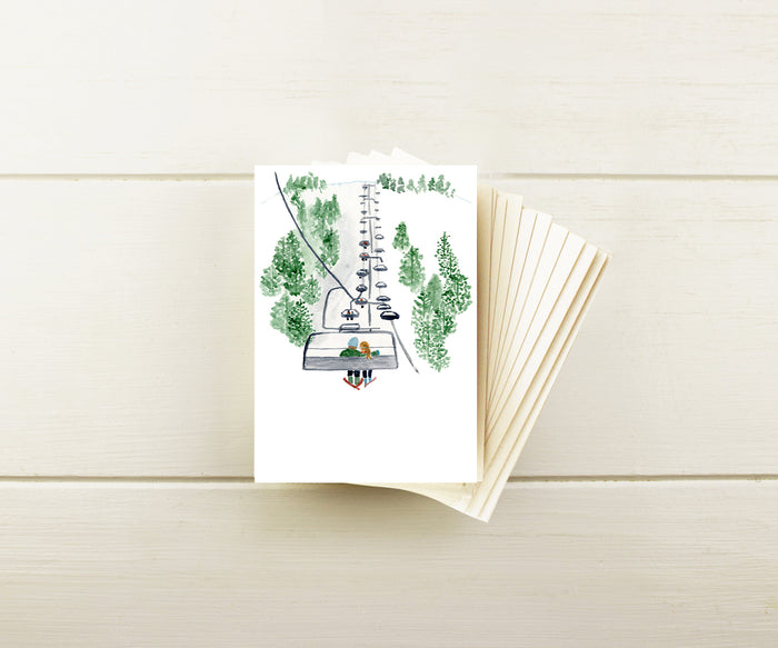 Chairlift Skiers Note Cards
