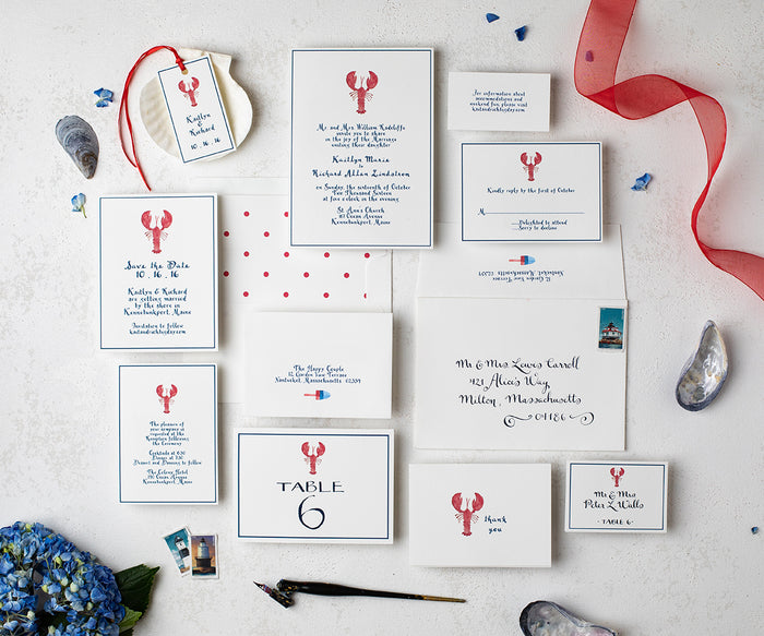 Classic lobster wedding invitation suite