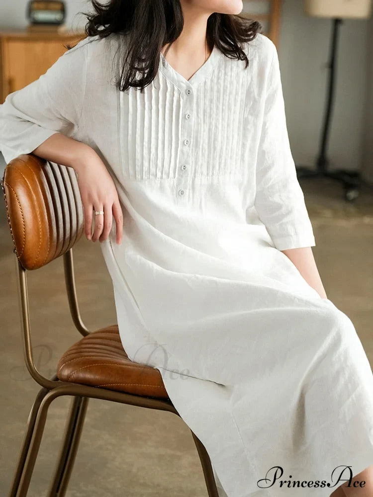 Cotton And Graceful Linen Dress White / M