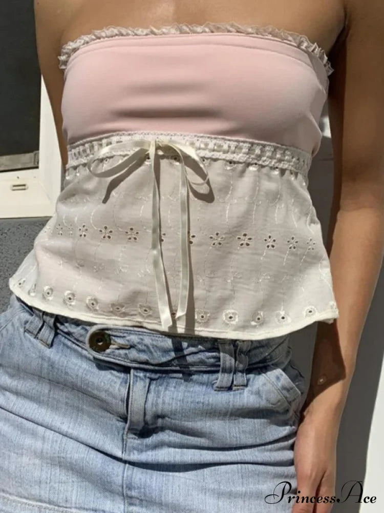 Delicate Lace Hollow Splicing Sexy Slim Crop Top