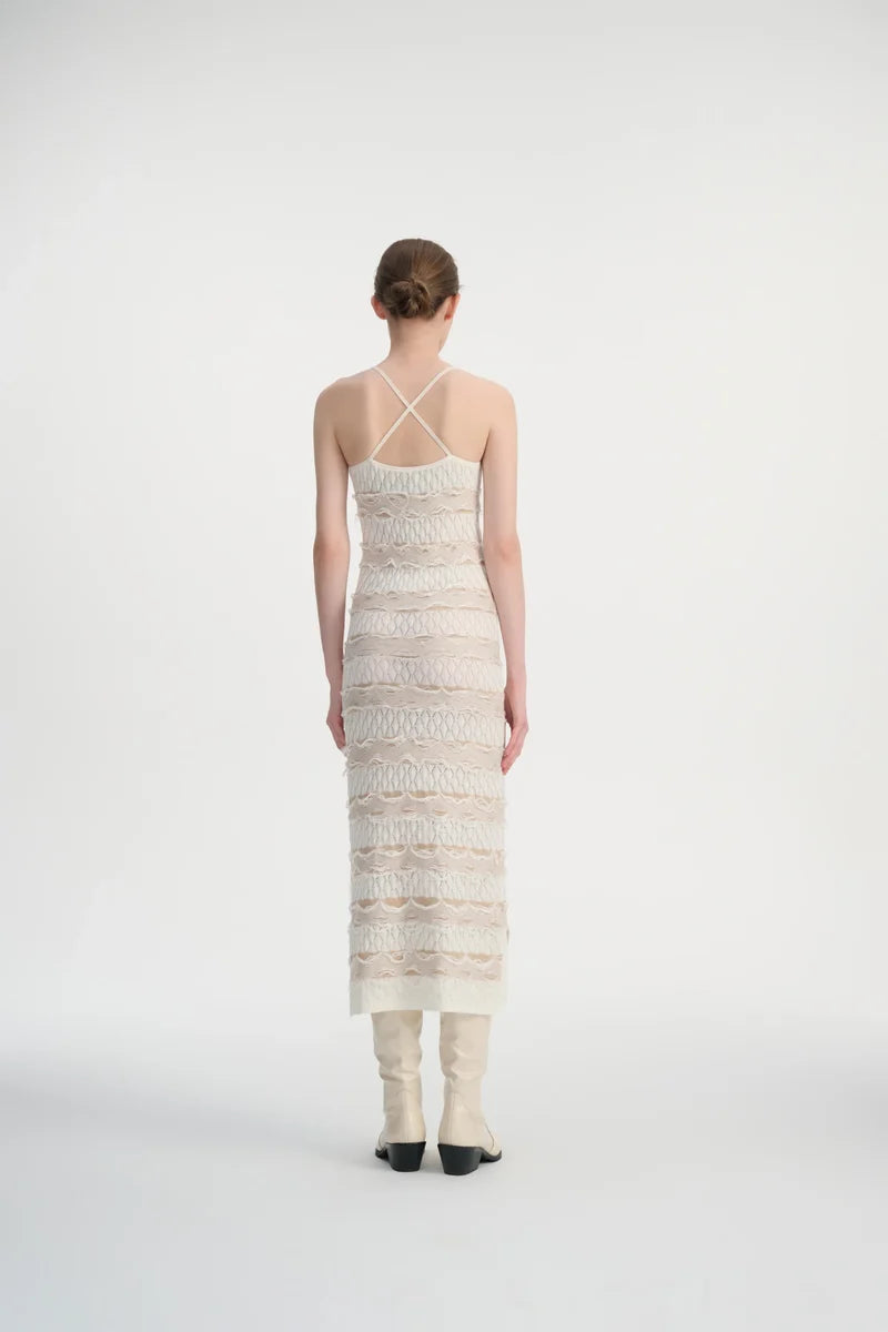 Drop stitch halter neck dress