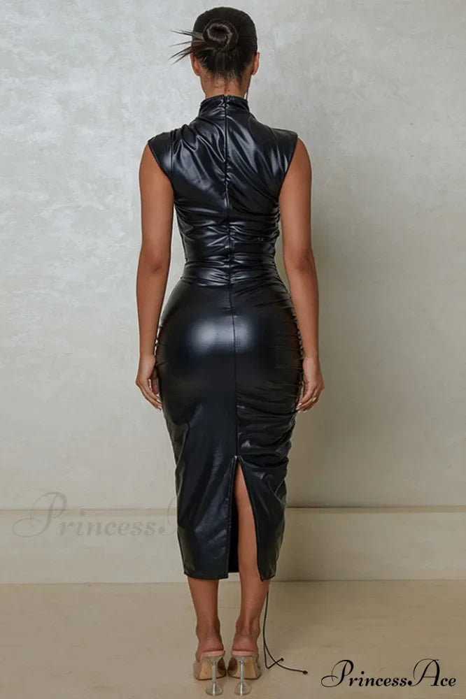 Erica High Stylish Collar Midi Dress
