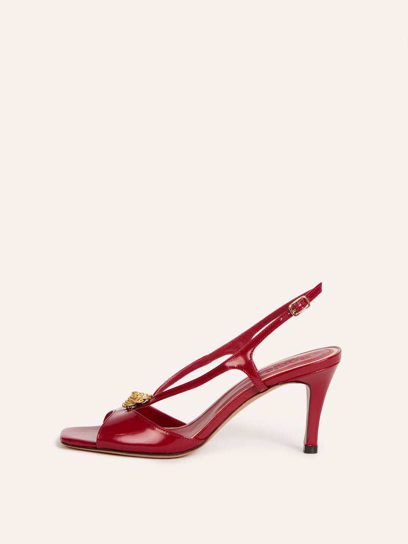 ROSA red leather stiletto-heel sandals, flat packshot by Rouje