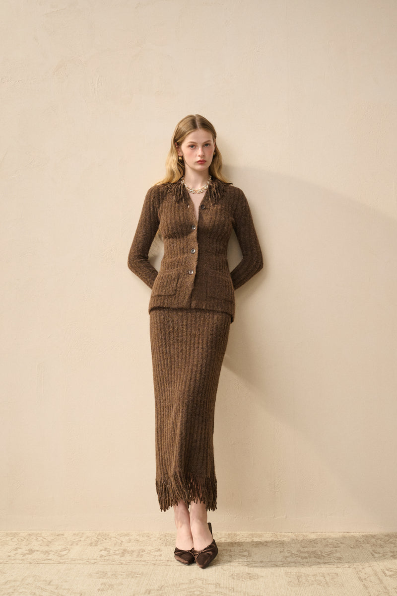 Fringed wool blend skirt