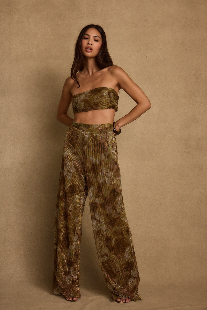 Additional view of the Kaia Moss Metallic Floral Strapless Top from a different perspective.