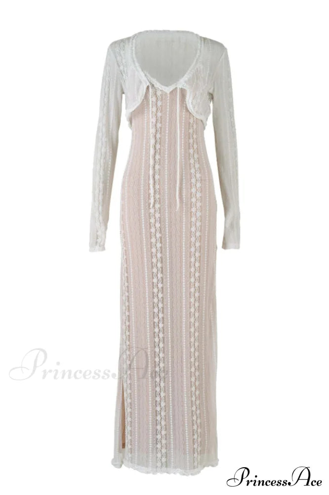 Lace V Neck Charming Slit Two-Piece Dress