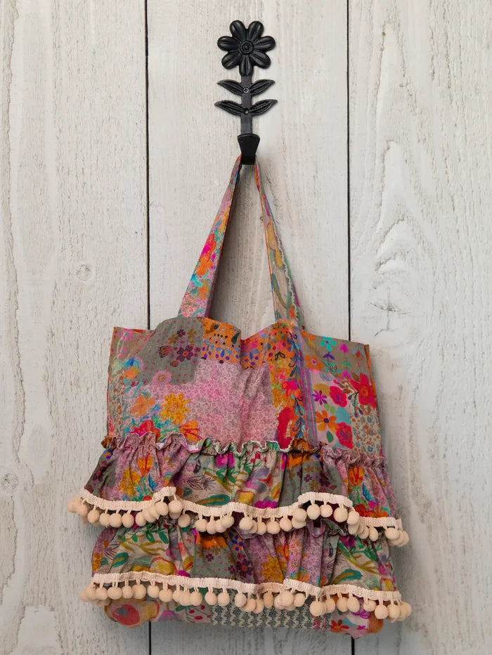 Natural Life Mini Ruffle Tote Bag- Pink Floral Patchwork