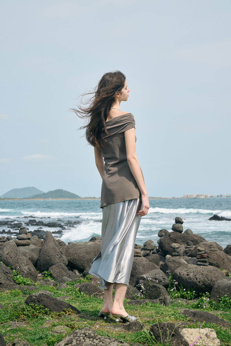 Off-shoulder front slit top