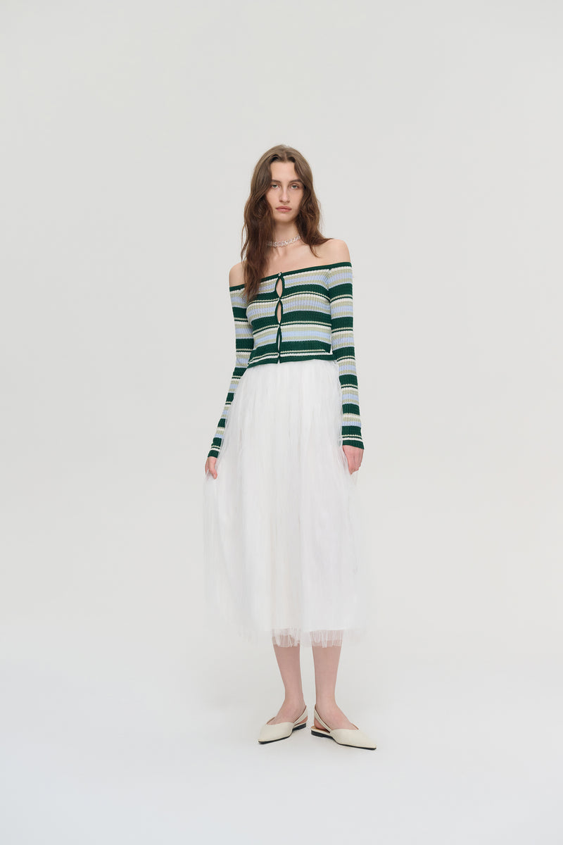 Off-shoulder striped sweater
