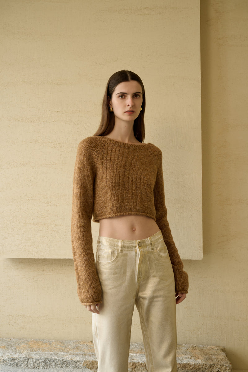 Open back cropped sweater