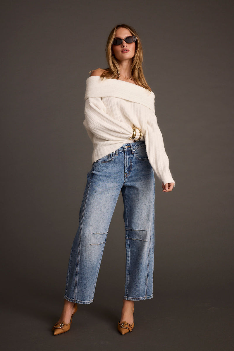 Additional view of the Pamela Ivory Off the Shoulder Sweater from a different perspective.