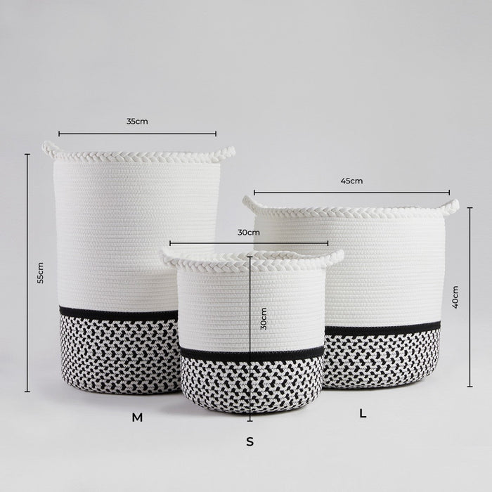 Plait Rope Storage Basket - Off White/Black - DUSK