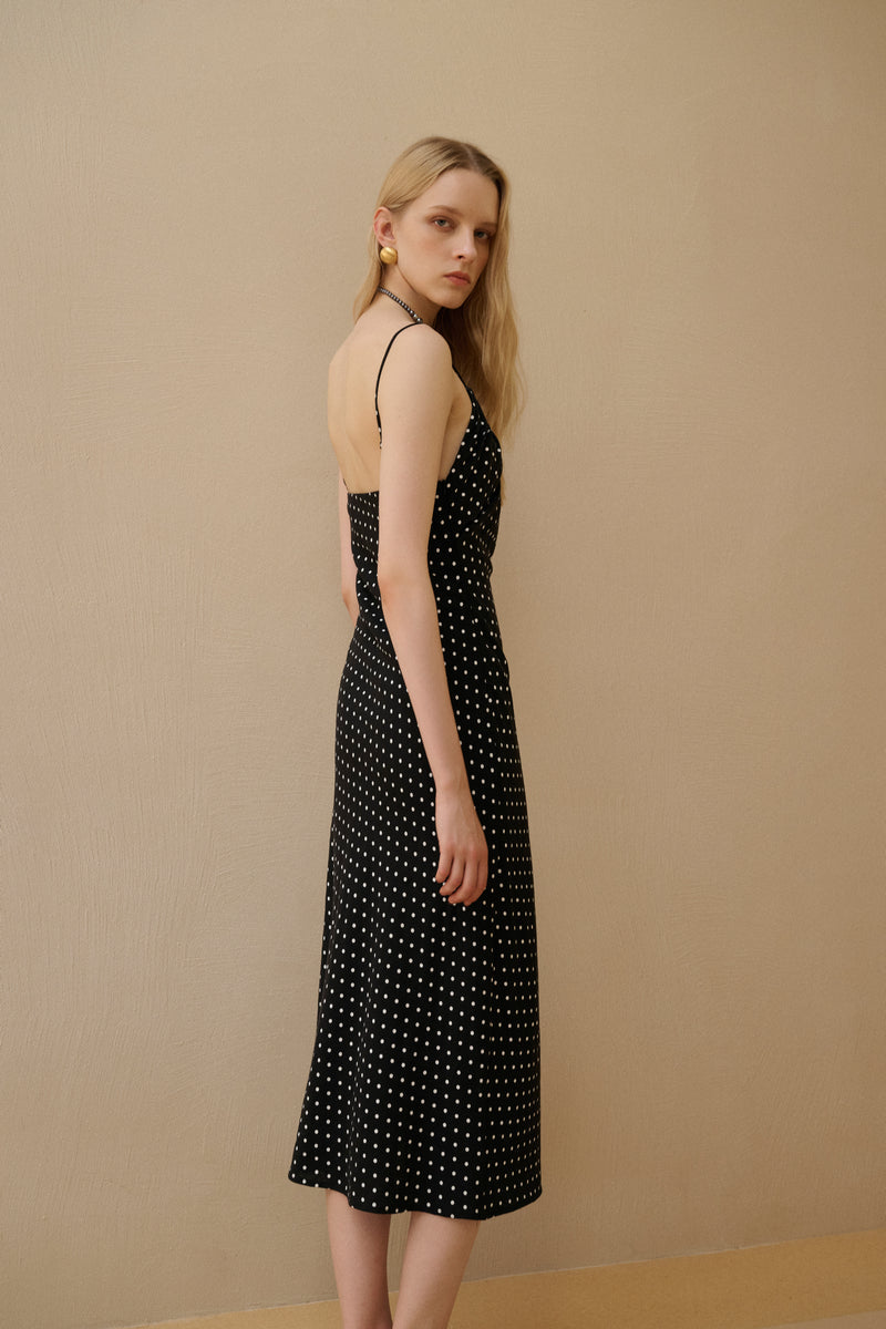 Polka dot cotton linen dress
