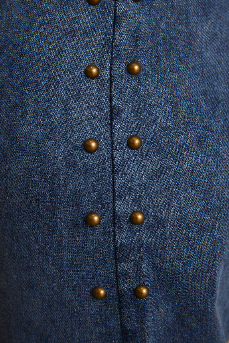 Additional view of the Revelry Studded Denim Chaps from a different perspective.