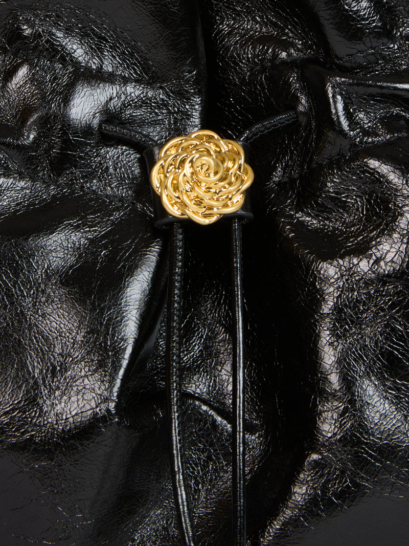 ANISETTE black aged leather bucket bag, interior view by Rouje