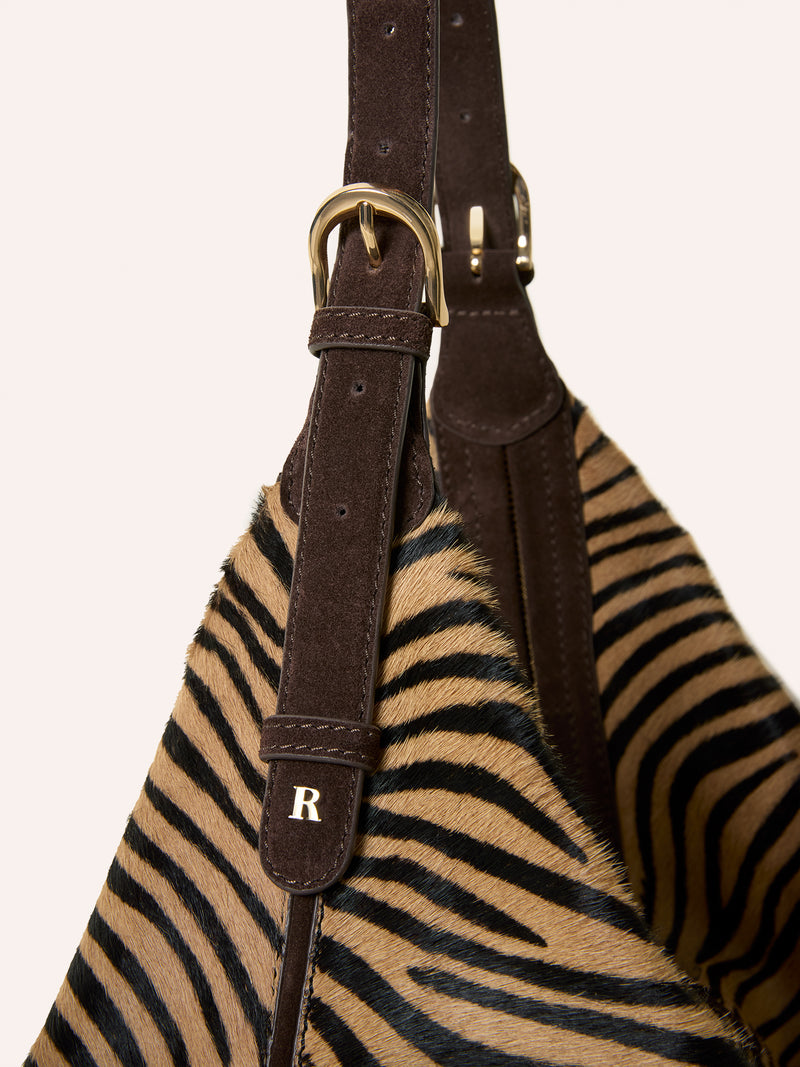 BIGMINUIT large soft zebra-print leather bag, side view by Rouje