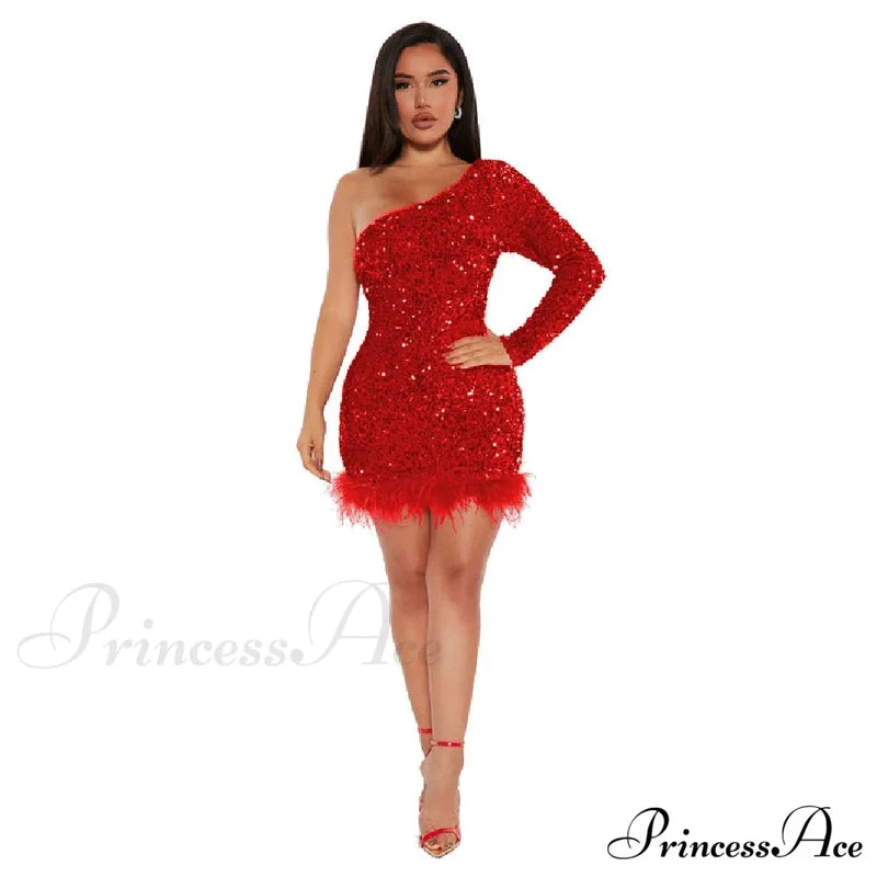 Sexy Luxury High Trendy Waist Short Dress Red / S