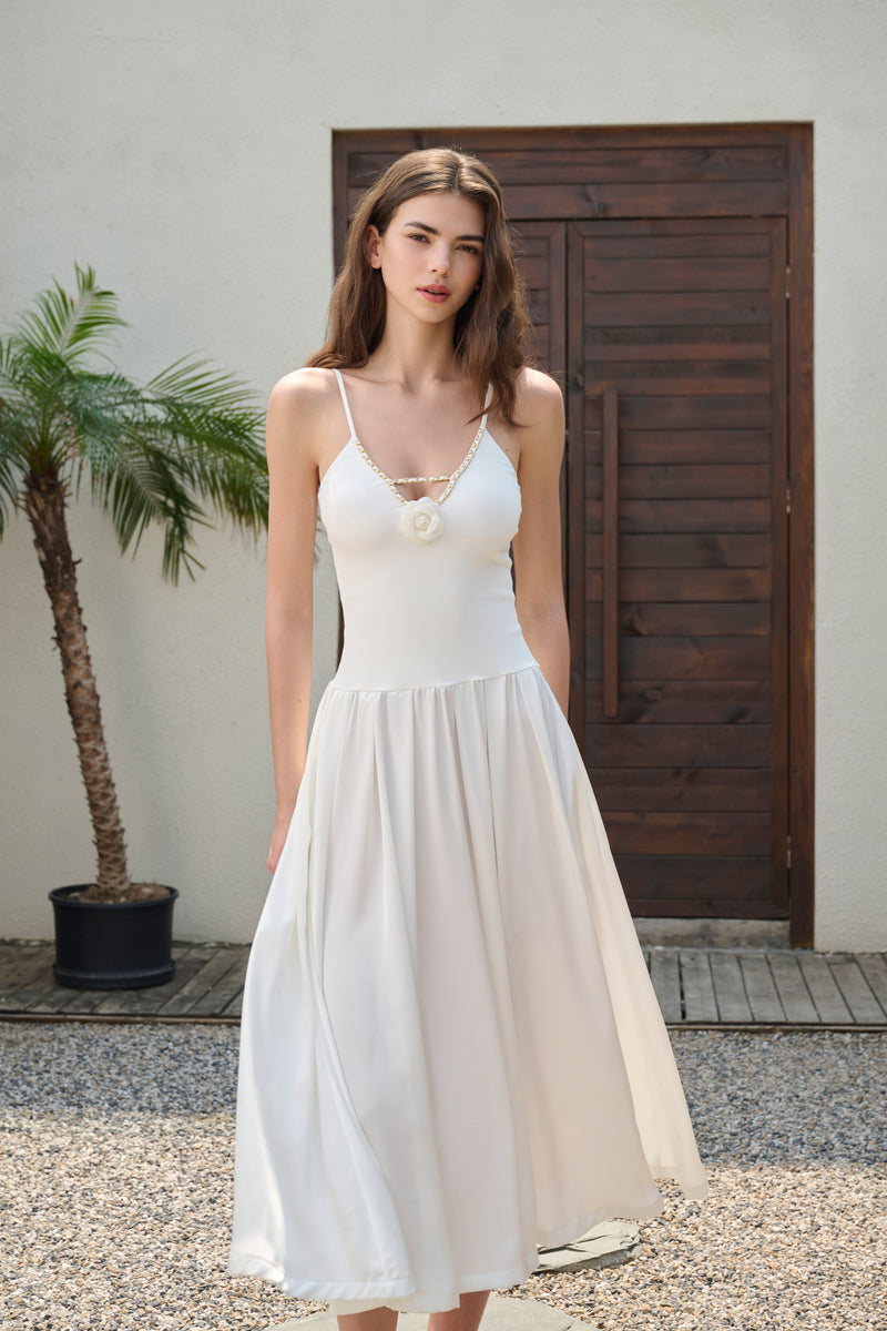 Spaghetti strap rosette dress