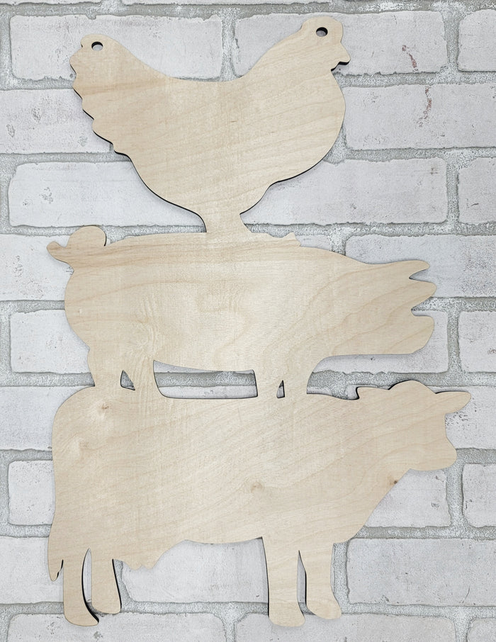 Stacked Cow, Pig & Chicken Door Hanger