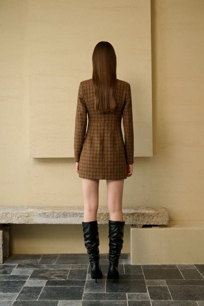 Tweed check long sleeve dress