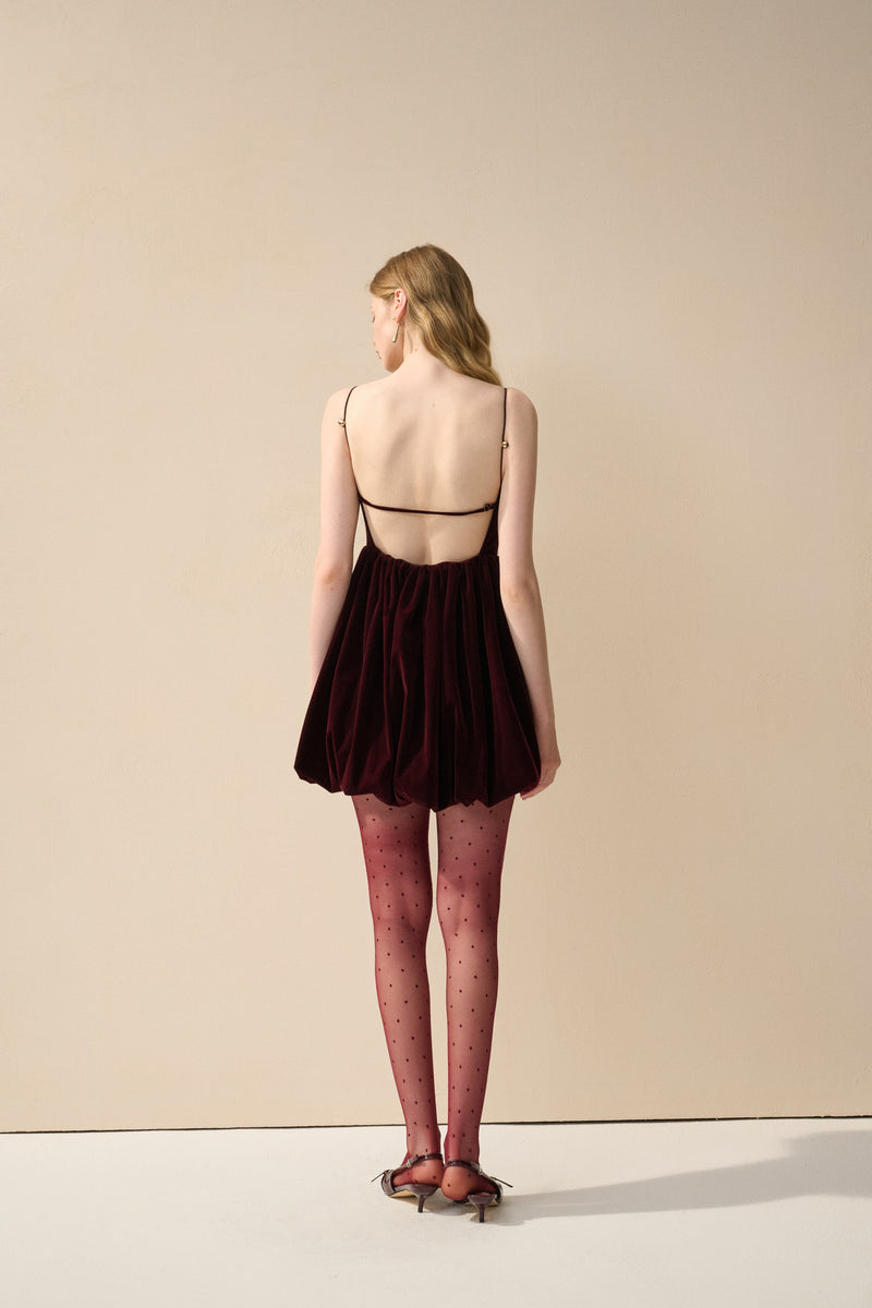 Velvet spaghetti strap rosette dress