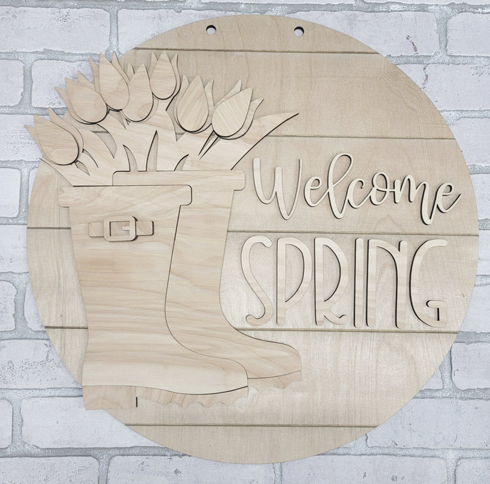 Welcome Spring Rainboot Door Hanger