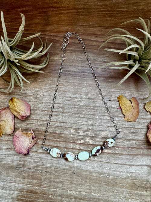 15-Inch Lemon Turquoise & Sterling Saucer Pearl Necklace on Paperclip Chain