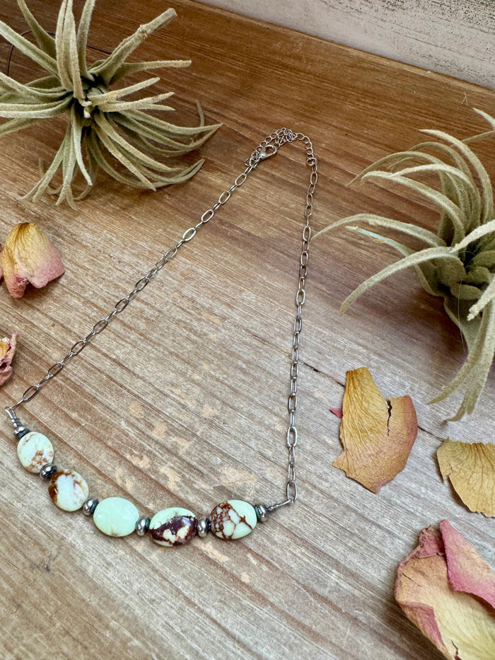 15-Inch Lemon Turquoise & Sterling Saucer Pearl Necklace on Paperclip Chain