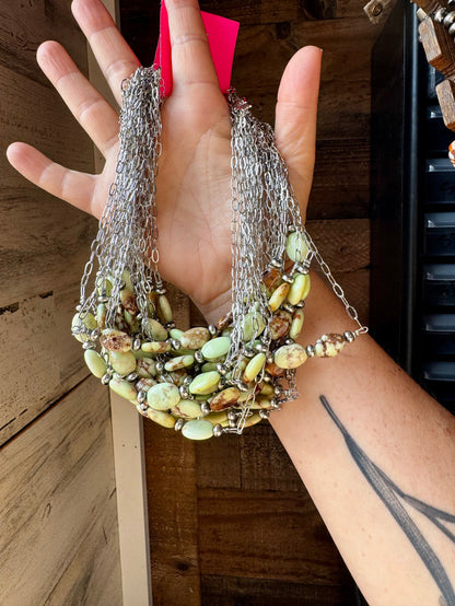 15-Inch Lemon Turquoise & Sterling Saucer Pearl Necklace on Paperclip Chain