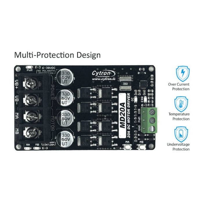 20A 6V-30V Single-Channel DC Motor Driver by Cytron - The Pi Hut