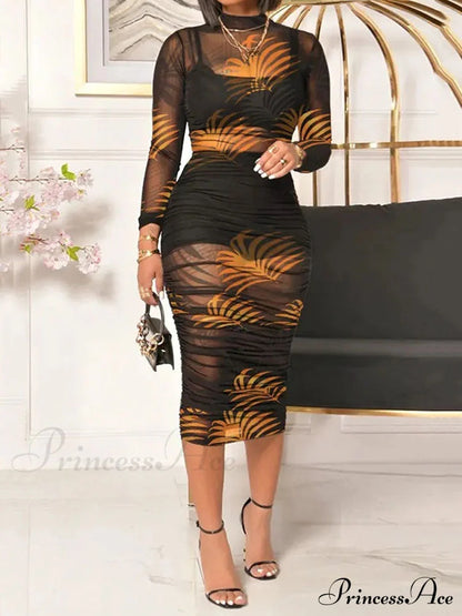 3D Floral Choker Detail Strapless Classic Bodycon Party Midi Dress - Turquoise Yellow / S Dresses