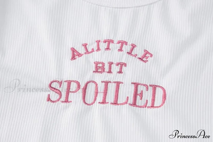 A Little Bit Spoiled Graceful White Graphic Crop Top Shirts & Tops