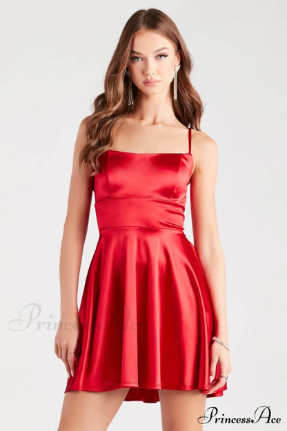 A Moment In Charming Satin Skater Dress Xs / Red
