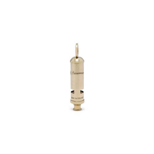 Acme brass metropolitan police whistle upright on white background