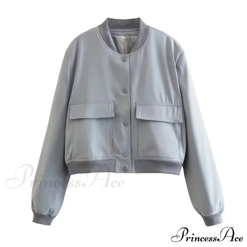 Adanna Elegant Bomber Jacket Grey / S
