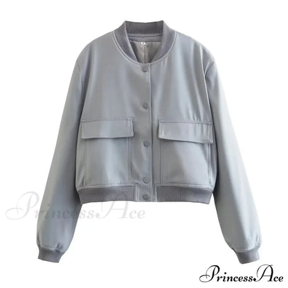 Adanna Elegant Bomber Jacket Grey / S