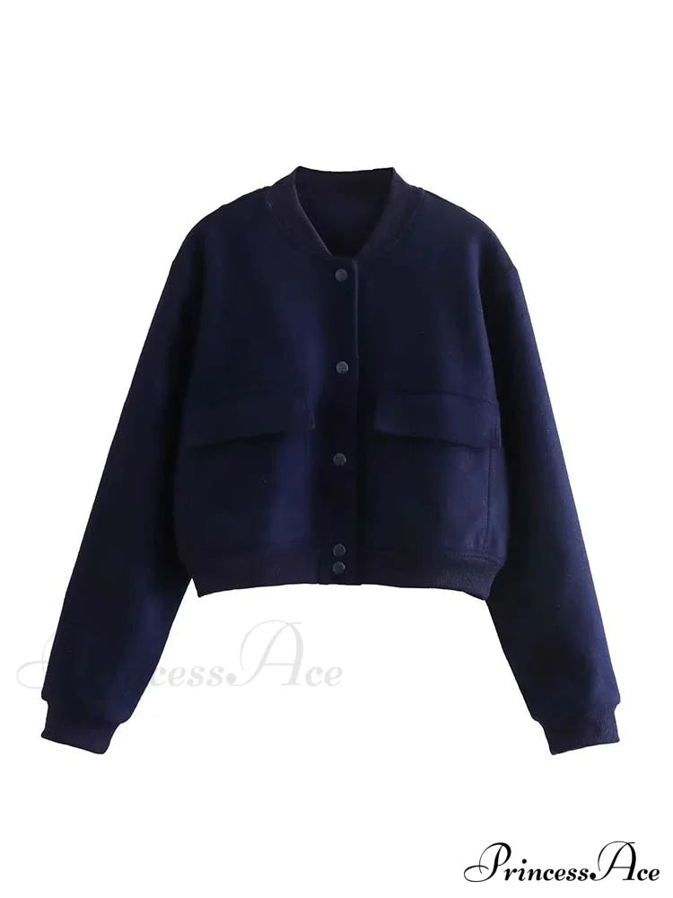 Adanna Elegant Bomber Jacket Dark Blue / S
