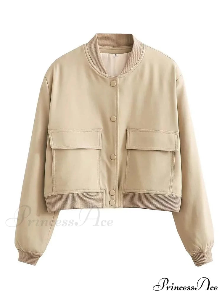 Adanna Elegant Bomber Jacket Khaki / S