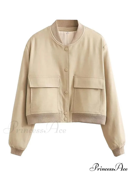 Adanna Elegant Bomber Jacket Khaki / S