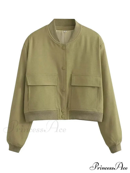 Adanna Elegant Bomber Jacket Light Green / S