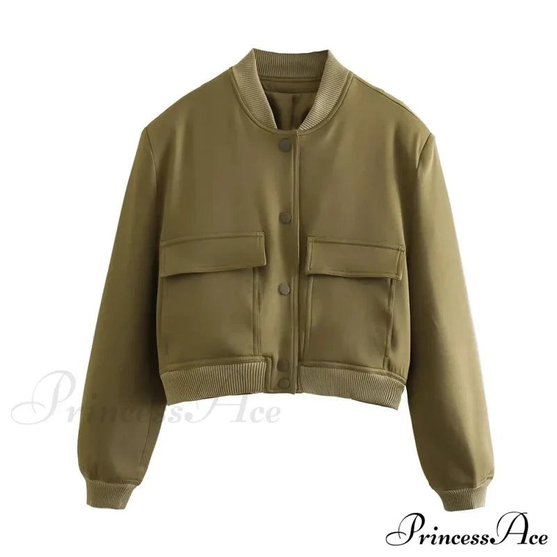 Adanna Elegant Bomber Jacket Dark Green / S