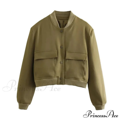 Adanna Elegant Bomber Jacket Dark Green / S