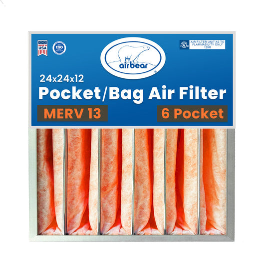 Air Bear Pocket Air Filter 24 in. x 24 in. x 12 in. MERV 13, 6 Pocket, Orange Synthetic