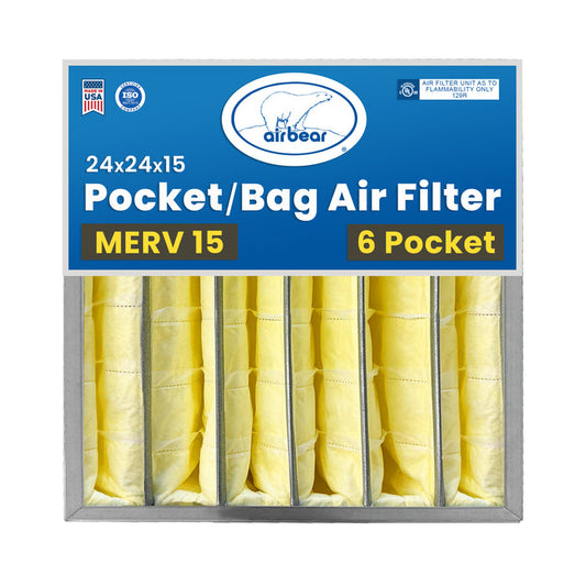 Air Bear Pocket Air Filter 24 in. x 24 in. x 15 in.  MERV 15, 6 Pocket, Yellow Synthetic
