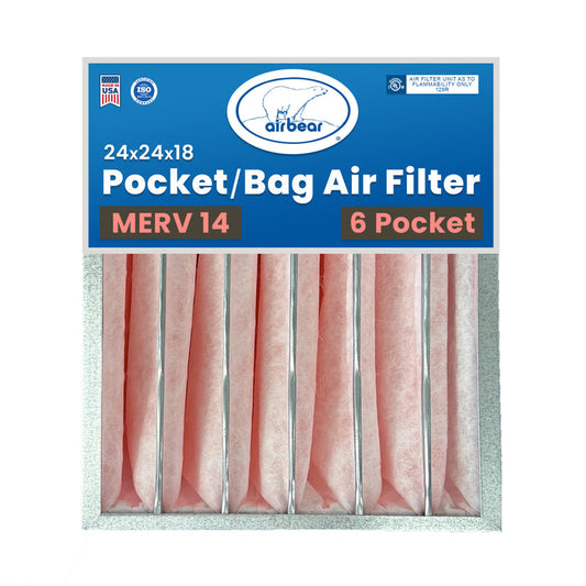 Air Bear Pocket Air Filter 24 in. x 24 in. x 18 in. MERV 14, 6 Pocket, Pink Synthetic
