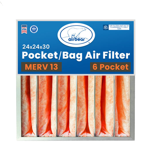 Air Bear Pocket Air Filter 24 in. x 24 in. x 30 in. MERV 13, 6 Pocket, Orange Synthetic