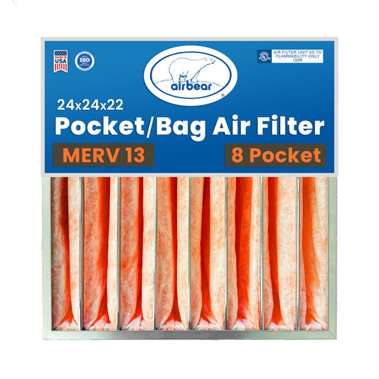Air Bear Pocket/Bag Air Filter 24 in. x 24 in. x 22 in.  MERV 13, 8 Pocket, Orange Synthetic